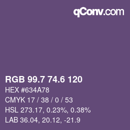 カラーコード: RGB 99.7 74.6 120 | qconv.com