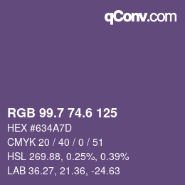 カラーコード: RGB 99.7 74.6 125 | qconv.com