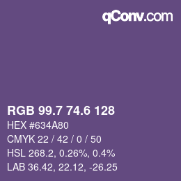 カラーコード: RGB 99.7 74.6 128 | qconv.com