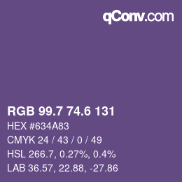 カラーコード: RGB 99.7 74.6 131 | qconv.com