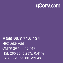 カラーコード: RGB 99.7 74.6 134 | qconv.com