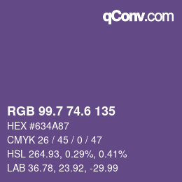 カラーコード: RGB 99.7 74.6 135 | qconv.com