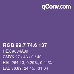 カラーコード: RGB 99.7 74.6 137 | qconv.com