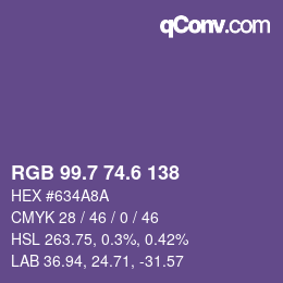 カラーコード: RGB 99.7 74.6 138 | qconv.com