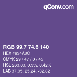 カラーコード: RGB 99.7 74.6 140 | qconv.com