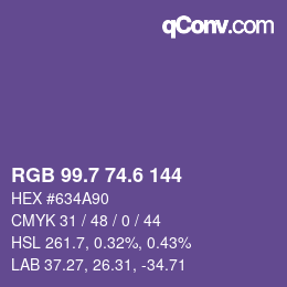 カラーコード: RGB 99.7 74.6 144 | qconv.com