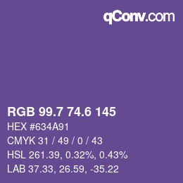 カラーコード: RGB 99.7 74.6 145 | qconv.com