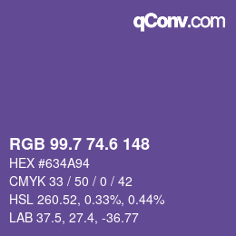 カラーコード: RGB 99.7 74.6 148 | qconv.com