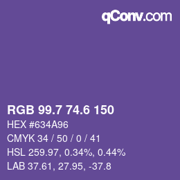カラーコード: RGB 99.7 74.6 150 | qconv.com
