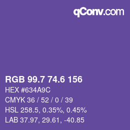 カラーコード: RGB 99.7 74.6 156 | qconv.com