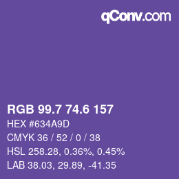 カラーコード: RGB 99.7 74.6 157 | qconv.com