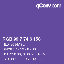 カラーコード: RGB 99.7 74.6 158 | qconv.com