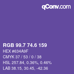 カラーコード: RGB 99.7 74.6 159 | qconv.com