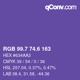 カラーコード: RGB 99.7 74.6 163 | qconv.com