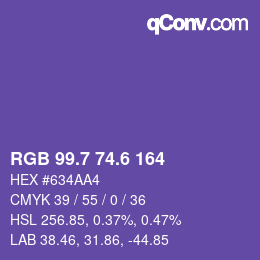 カラーコード: RGB 99.7 74.6 164 | qconv.com