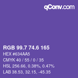 カラーコード: RGB 99.7 74.6 165 | qconv.com