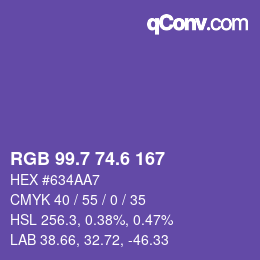 カラーコード: RGB 99.7 74.6 167 | qconv.com