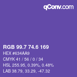カラーコード: RGB 99.7 74.6 169 | qconv.com