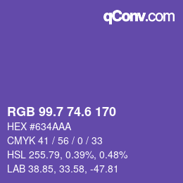 カラーコード: RGB 99.7 74.6 170 | qconv.com
