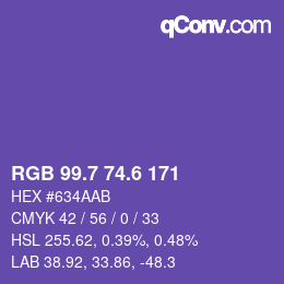 カラーコード: RGB 99.7 74.6 171 | qconv.com