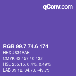 カラーコード: RGB 99.7 74.6 174 | qconv.com
