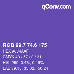 カラーコード: RGB 99.7 74.6 175 | qconv.com