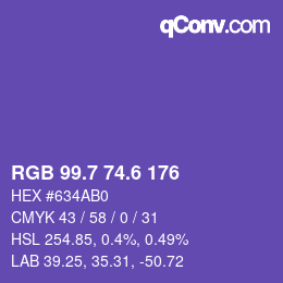 カラーコード: RGB 99.7 74.6 176 | qconv.com