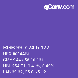 カラーコード: RGB 99.7 74.6 177 | qconv.com