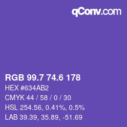 カラーコード: RGB 99.7 74.6 178 | qconv.com
