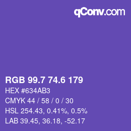 カラーコード: RGB 99.7 74.6 179 | qconv.com