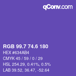カラーコード: RGB 99.7 74.6 180 | qconv.com