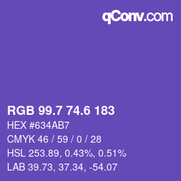 カラーコード: RGB 99.7 74.6 183 | qconv.com