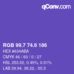 カラーコード: RGB 99.7 74.6 186 | qconv.com