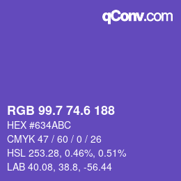 カラーコード: RGB 99.7 74.6 188 | qconv.com