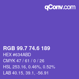 カラーコード: RGB 99.7 74.6 189 | qconv.com