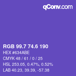 カラーコード: RGB 99.7 74.6 190 | qconv.com