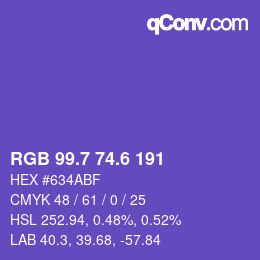 カラーコード: RGB 99.7 74.6 191 | qconv.com