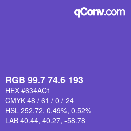 カラーコード: RGB 99.7 74.6 193 | qconv.com