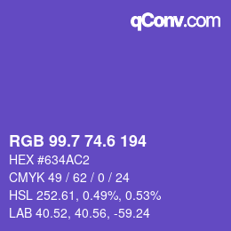 カラーコード: RGB 99.7 74.6 194 | qconv.com