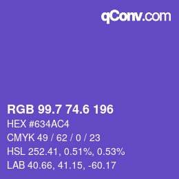 カラーコード: RGB 99.7 74.6 196 | qconv.com