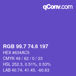 カラーコード: RGB 99.7 74.6 197 | qconv.com