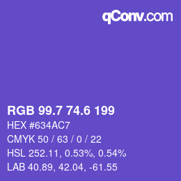 カラーコード: RGB 99.7 74.6 199 | qconv.com