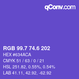 カラーコード: RGB 99.7 74.6 202 | qconv.com