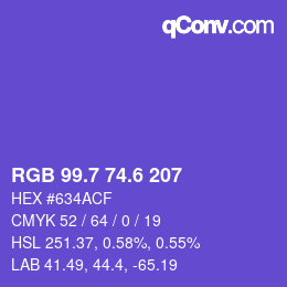 カラーコード: RGB 99.7 74.6 207 | qconv.com