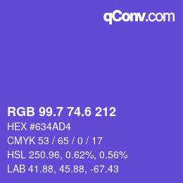 カラーコード: RGB 99.7 74.6 212 | qconv.com
