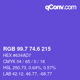 カラーコード: RGB 99.7 74.6 215 | qconv.com