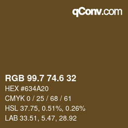 カラーコード: RGB 99.7 74.6 32 | qconv.com