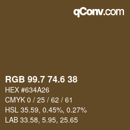 カラーコード: RGB 99.7 74.6 38 | qconv.com