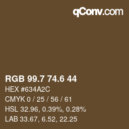 カラーコード: RGB 99.7 74.6 44 | qconv.com