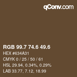 カラーコード: RGB 99.7 74.6 49.6 | qconv.com